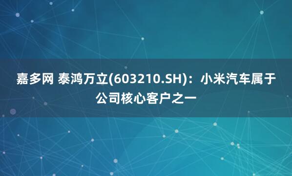 嘉多网 泰鸿万立(603210.SH)：小米汽车属于公司核心客户之一
